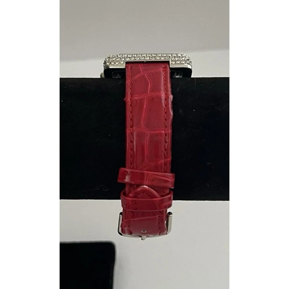 Suzanne Somers Collection Crystal Rhinestones Red Leather Womens Quartz Watch
